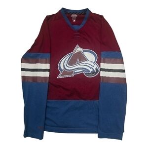 Reebok Maroon and Blue V-Neck Long Sleeve Tee